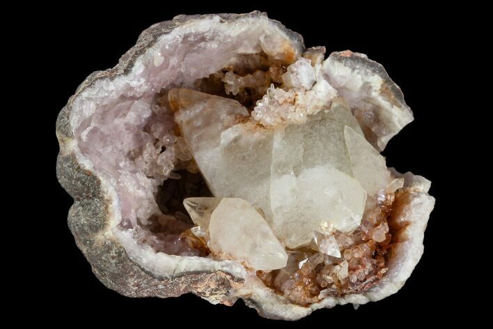 Pink Amethyst Geode Section with Calcite - Argentina #120452